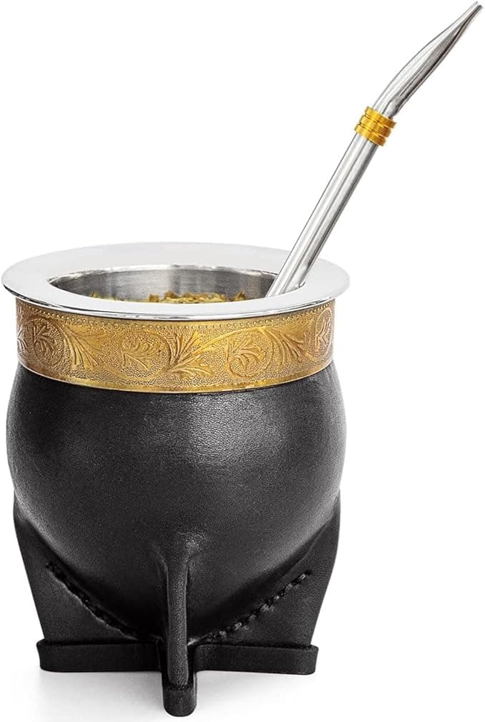 Taza Yerba Mate acero 304 + cuero italiano (200 ml)